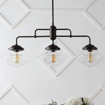 Avery 37.5" Industrial Farmhouse Rustic Iron/Glass Linear LED Pendant - JONATHAN Y